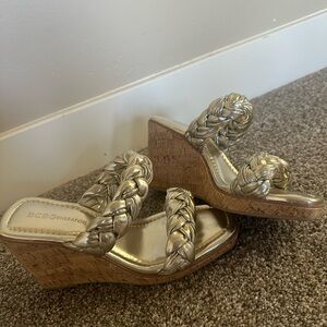 BCBG metallic wedges- brand new